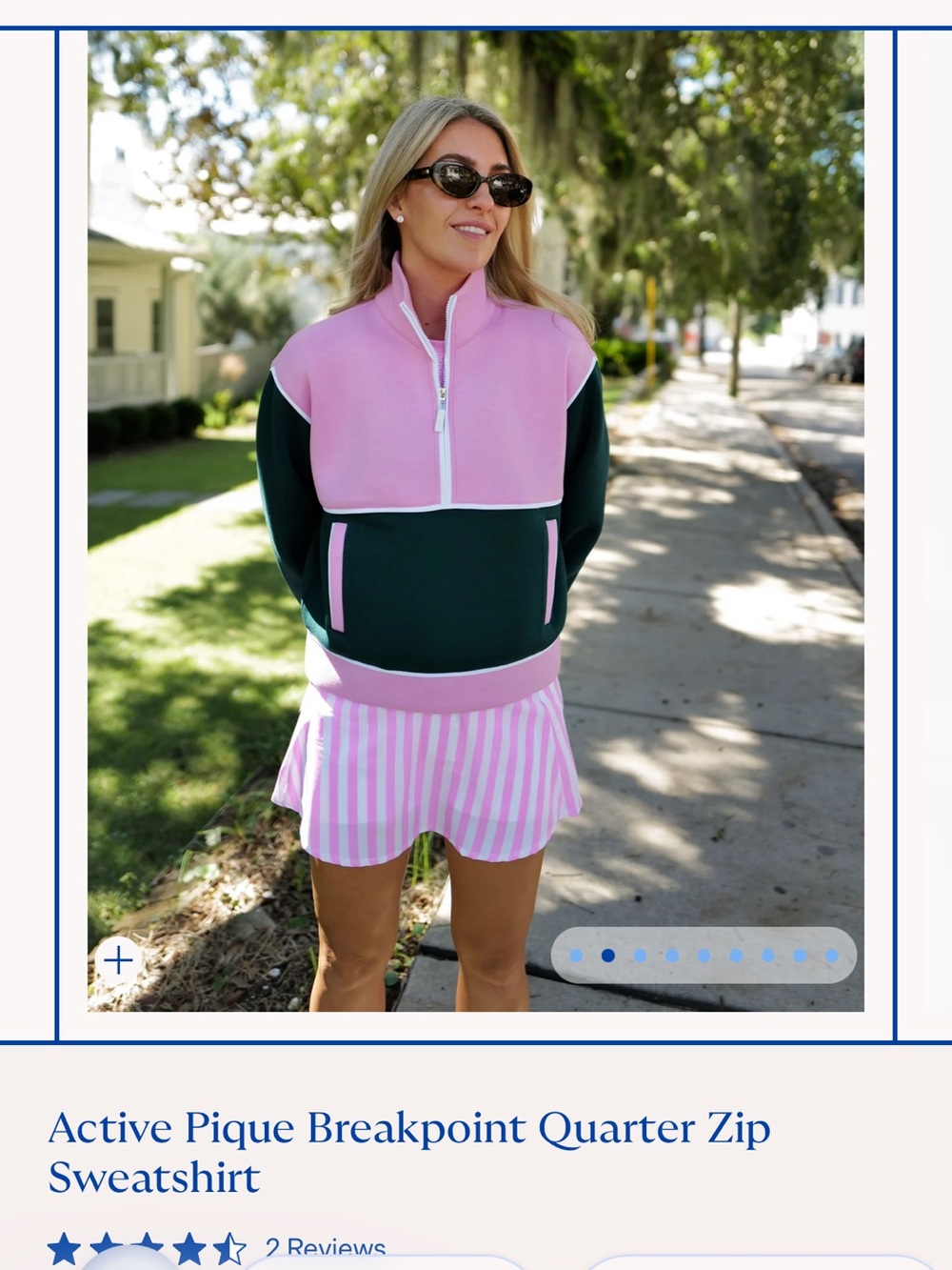 Addison Bay Pink and Dark Green Quarter-Zip Sweatshirt - Picture 2 of 5
